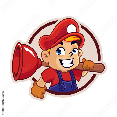 handyman mascot with plunger in vector