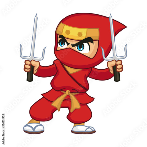 ninja mascot with trisula weapon in vector