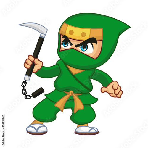 ninja mascot with kusarigama weapon in vector photo