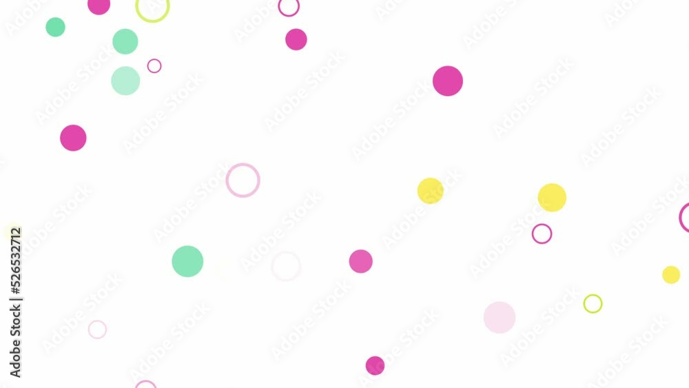 Random moving pink yellow green colors confetti on white background. Candy colors abstract motion graphics. Round shape elements loopable animation. Party decoration. Banner with circles and disks Random moving pink yellow green colors confetti on white background. Candy colors abstract motion graphics. Round shape elements loopable animation. Party decoration. Banner with circles and disks