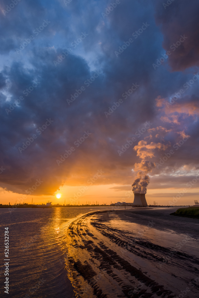 Antwerp nuclear plant in evening light
