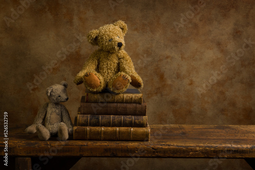 Obraz na płótnie Books and old teddy bears
