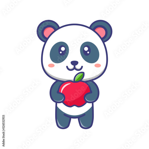 Fototapeta Naklejka Na Ścianę i Meble -  Cute baby panda with red apple cartoon illustration. Panda cartoon flat design isolated. For sticker, banner, poster, packaging, children book cover.