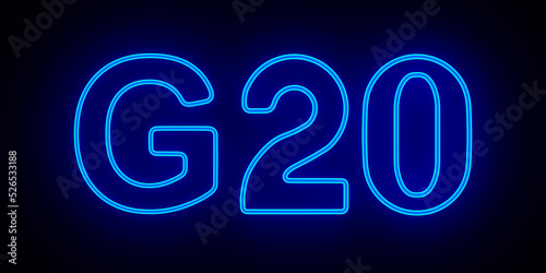 Neon G20 on dark background. 3D illustration photo