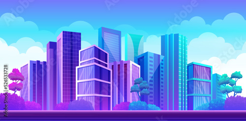 Modern city panorama with bright colorful downtown buildings  office  apartment or school buildings vector illustrations for urban landscape