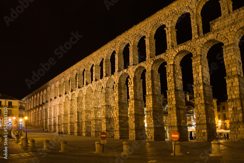 Aqueduct of Segovia from Plaza Artilleria at Night