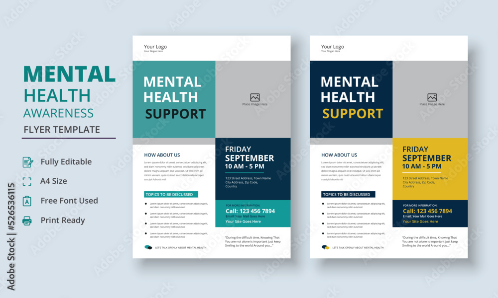 Mental Health Awareness Flyer Template, Mental Health Support Flyer Template, support group flyer and poster leaflet template