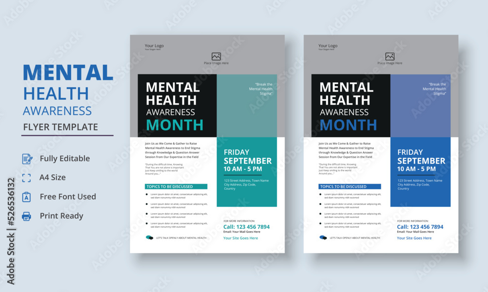Naklejka premium Mental Health Awareness Flyer Template, Mental Health Support Flyer Template, support group flyer and poster leaflet template