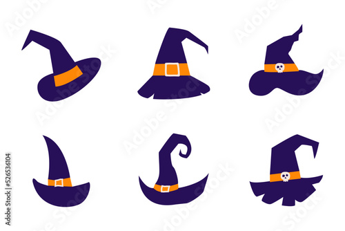 set of witch hats for Halloween. Halloween Elements and Objects for Design Projects.