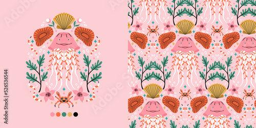 Canvas Print Vector summer illustration with wild animals life