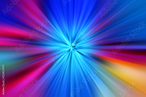 Abstract surface of radial blur zoom in blue, pink and lilac tones. Blurred colorful background with radial, diverging, converging lines. 