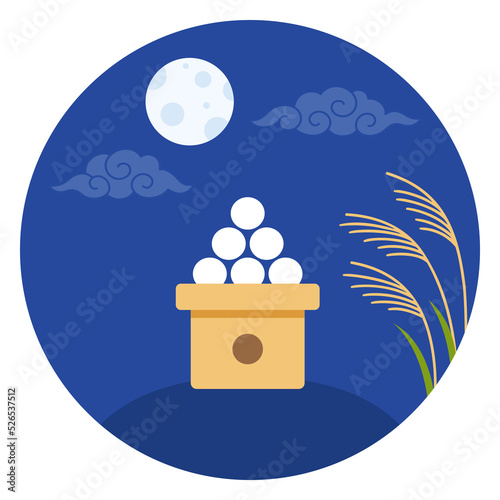 Tsukimi dango with full moon and pampas grass photo