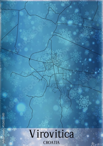 Christmas background, Chirstmas map of Virovitica Croatia, greeting card on blue background. photo