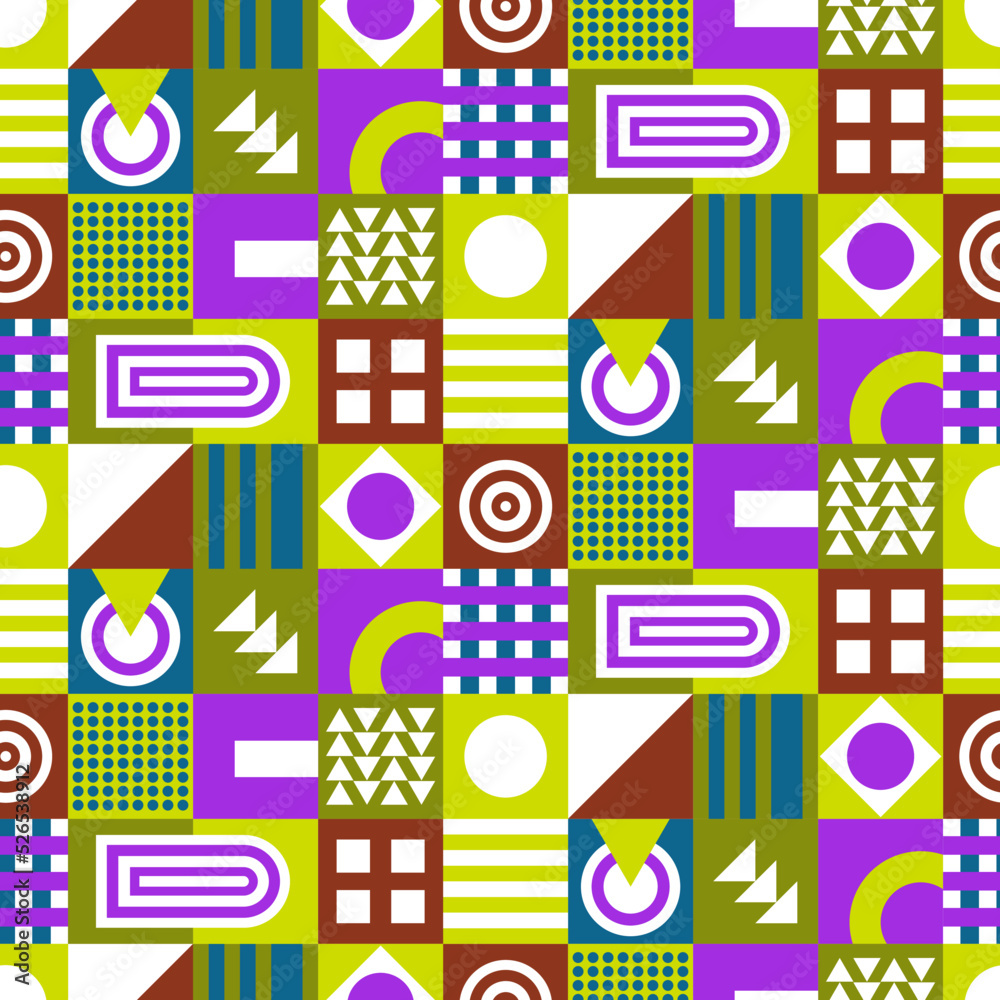 Vector seamless pattern for design and print. Bright texture in abstract style with elements of geometric shapes for use in business, marketing, fashion, etc. Vector seamless pattern for design and print. Bright texture in abstract style with elements of geometric shapes for use in business, marketing, fashion, etc.