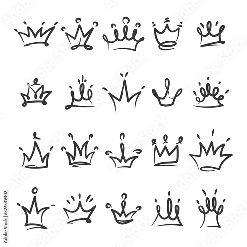 Hand drawn crown doodle icon vector collection