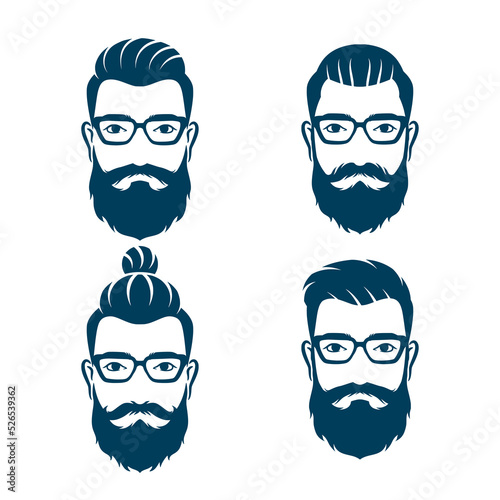 bearded men faces hipsters style, vintage hairstyle barber shop logo