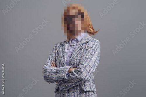 Portrait of woman with blurred face photo