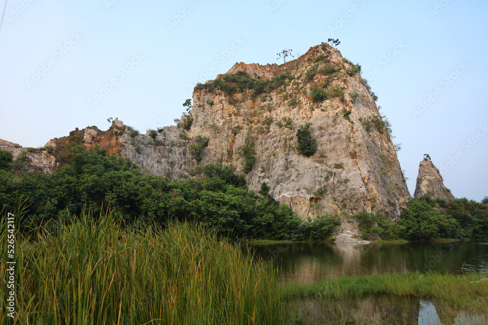 View of the mountain and nature Park at thailand and orange light View of the mountain and nature Park at thailand and orange light