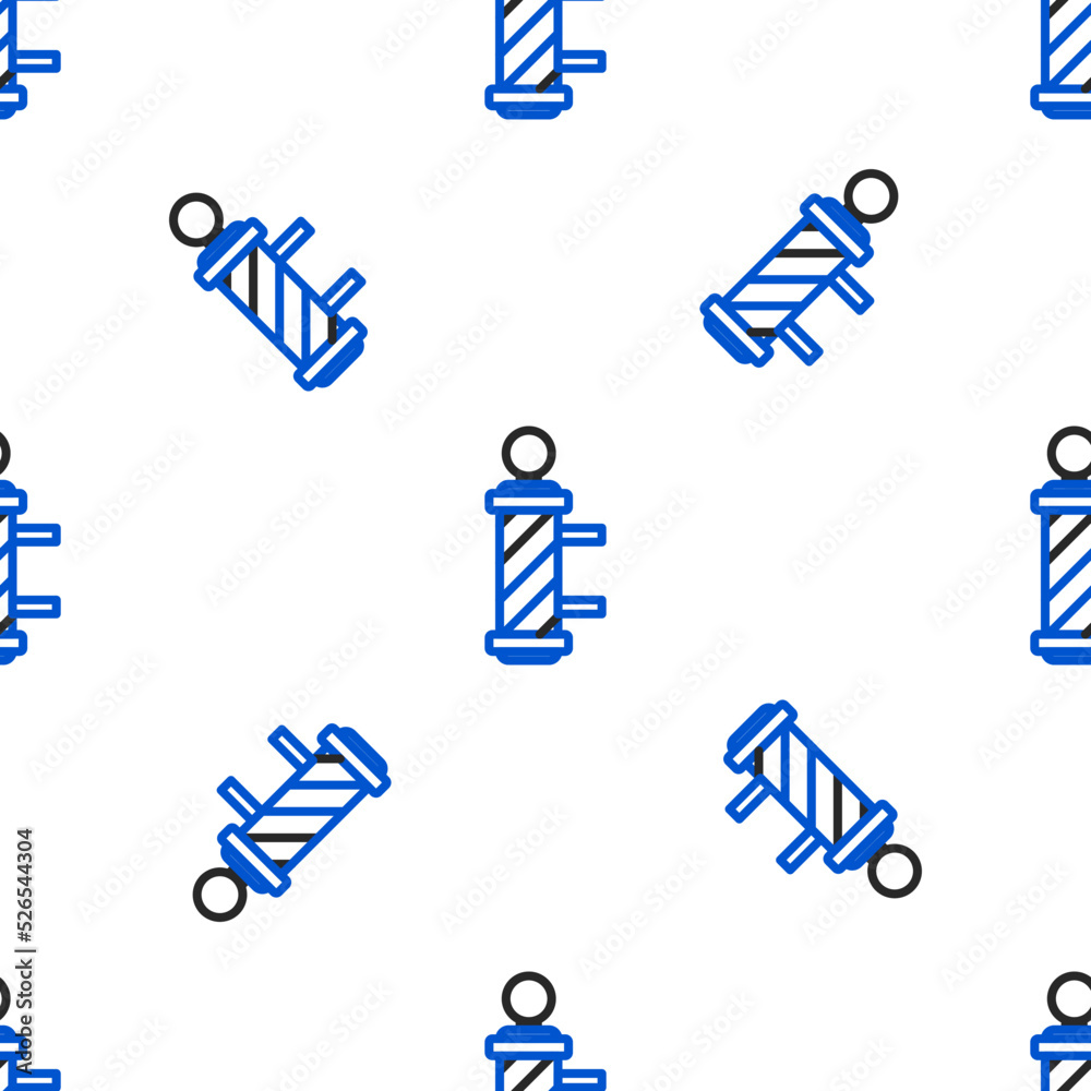 Line Classic Barber shop pole icon isolated seamless pattern on white background. Barbershop pole symbol. Colorful outline concept. Vector Line Classic Barber shop pole icon isolated seamless pattern on white background. Barbershop pole symbol. Colorful outline concept. Vector