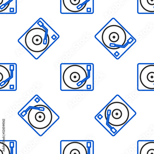 Line Vinyl player with a vinyl disk icon isolated seamless pattern on white background. Colorful outline concept. Vector