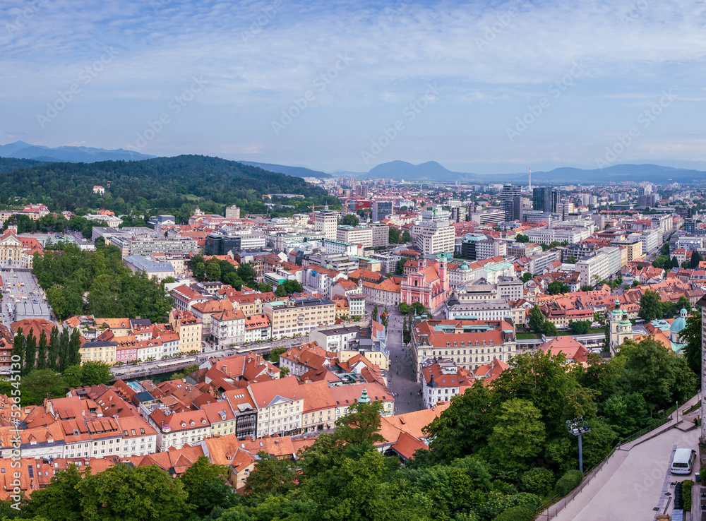 Panoramic view of Ljubljana from the top of the Clock Tower