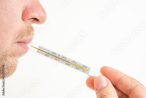 thermometer shows the high temperature of the human body
