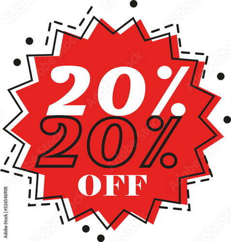 20% discount (twenty percent) art in red color with black dash and white numbers