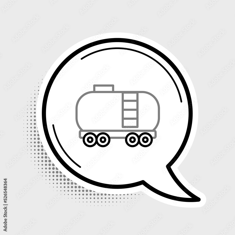 Line Oil railway cistern icon isolated on grey background. Train oil tank on railway car. Rail freight. Oil industry. Colorful outline concept. Vector