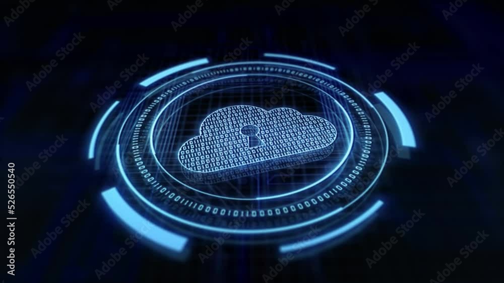 Motion graphic of Blue cloud computing with head up display ( HUD ) background and futuristic technology abstract background network security concept
