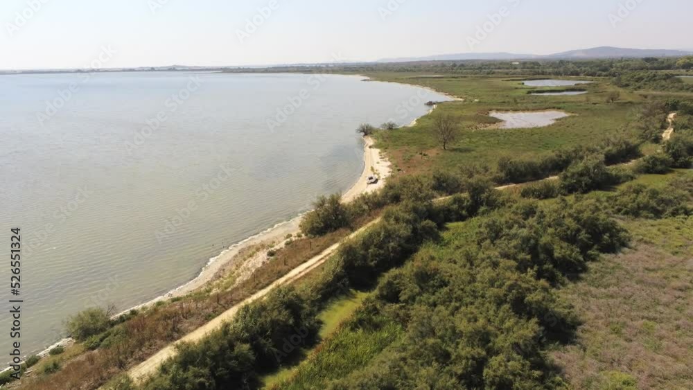 Etang du Méjean, vue aérienne de la réserve naturelle de Lattes, Occitanie