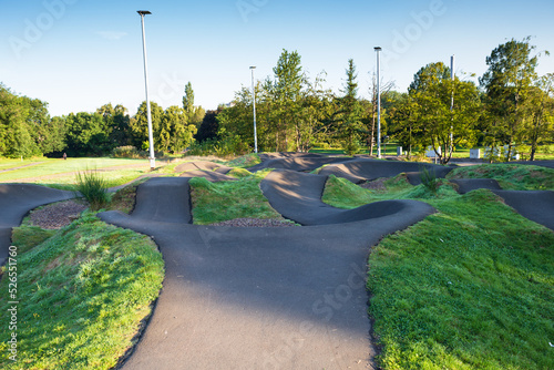 Close up pf a BMX racetrack in Scotland on a summer's day in Glasgow, Scotland 	