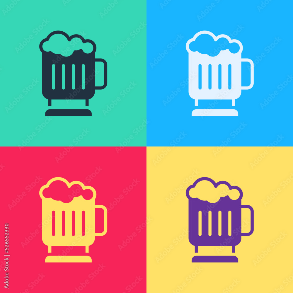 Pop art Wooden beer mug icon isolated on color background. Vector
