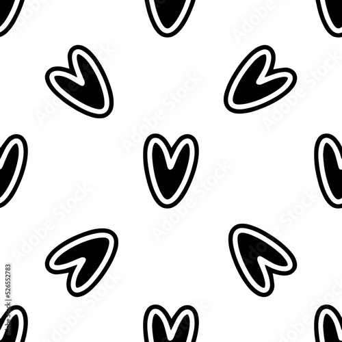Vector heart background. Geometry pattern batik graphic. Hand drawn doodle painting. Design illustration brush stroke. Seamless art backdrop. Black and white. Saint Valentine concept