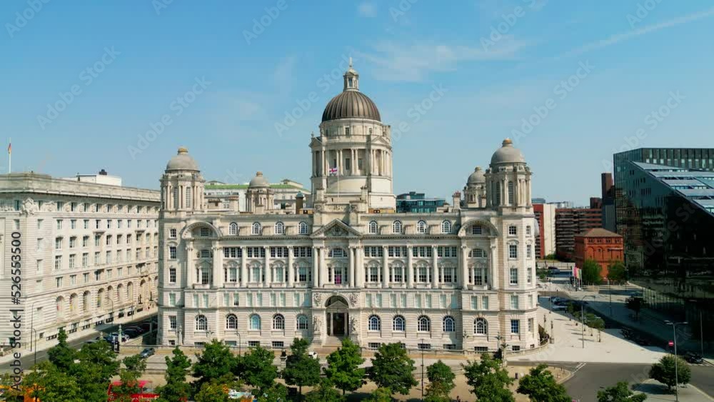 Port of Liverpool Building at Pier Head - aerial view - drone photography Port of Liverpool Building at Pier Head - aerial view - drone photography