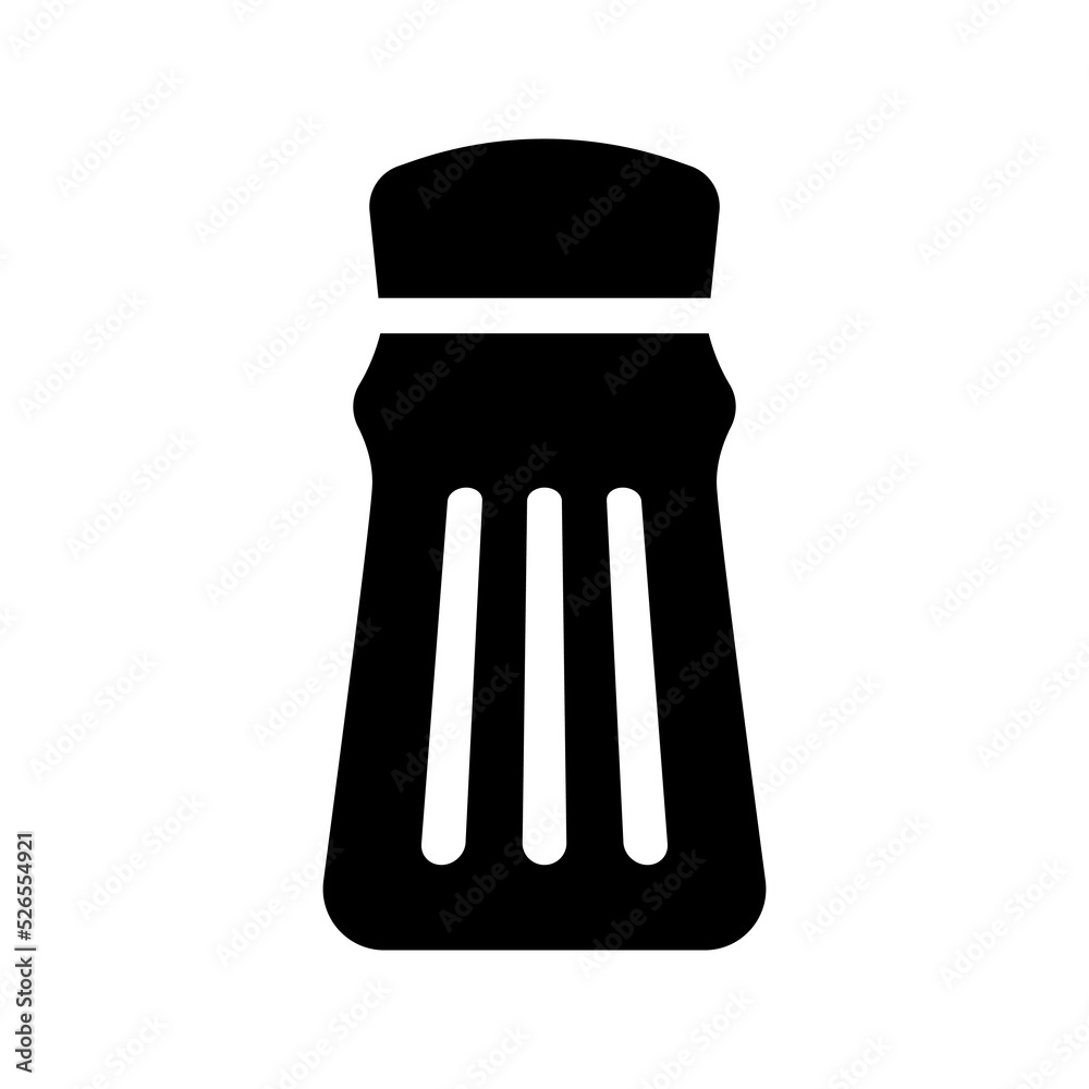 Salt shaker icon. Pepperbox. Black silhouette. Front side view. Vector