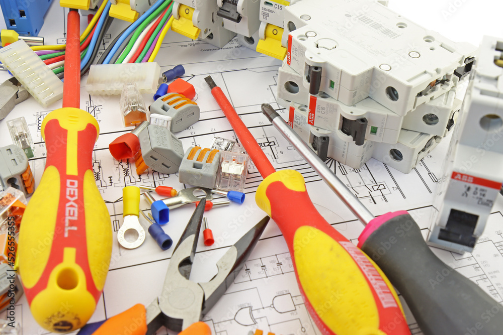 Electrical tools and materials for the installation of an electrical panel on an electrical