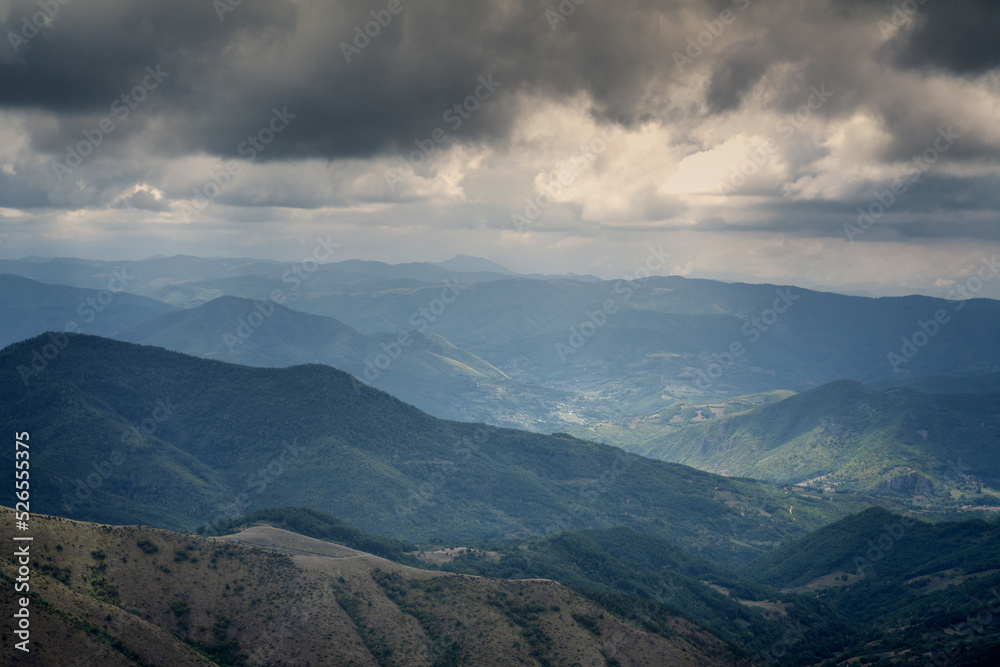 Beautiful summer mountain landscape, green hills of Kopaonik in Serbia. Travel to Balkans