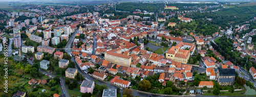 Aerial view of the city Slany in the czech Republic on a rainy summer day.