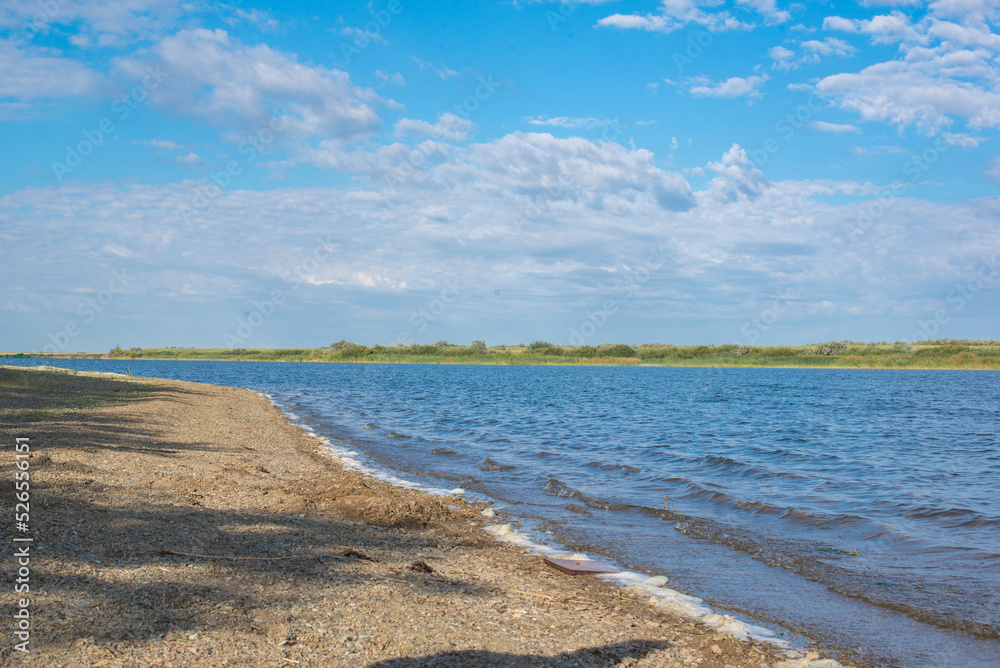 picturesque landscape of seleta river and beach in Kazakhstan