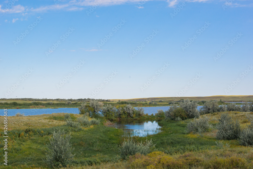 picturesque landscape of seleta river and beach in Kazakhstan
