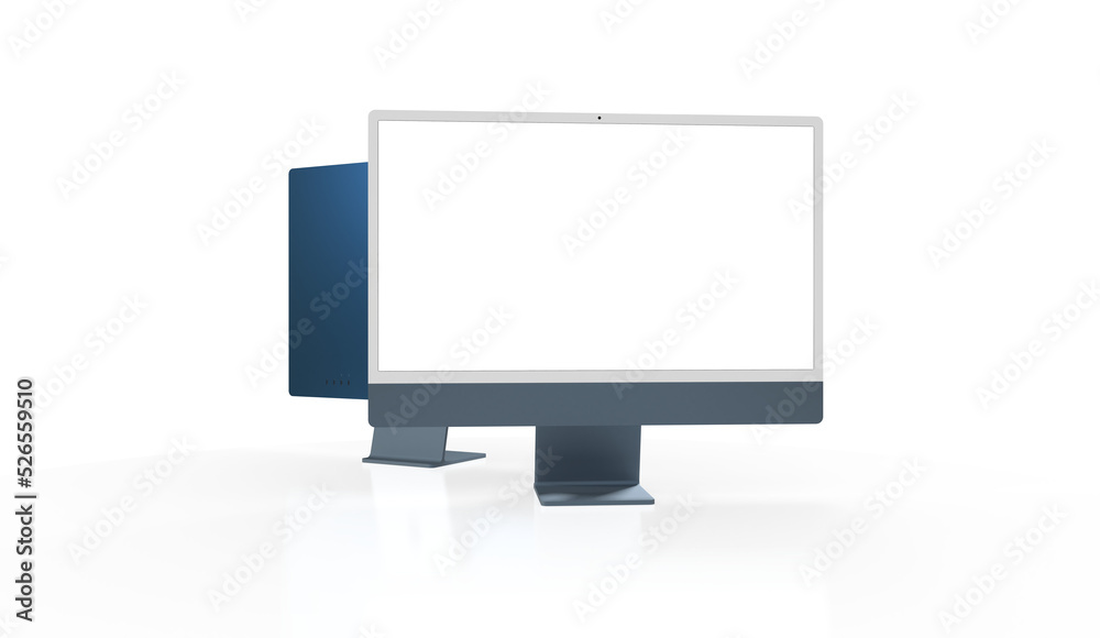 Trendy realistic thin frame monitor mock up with blank white screen Trendy realistic thin frame monitor mock up with blank white screen