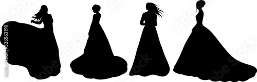 princesses in dresses silhouette isolated, vector