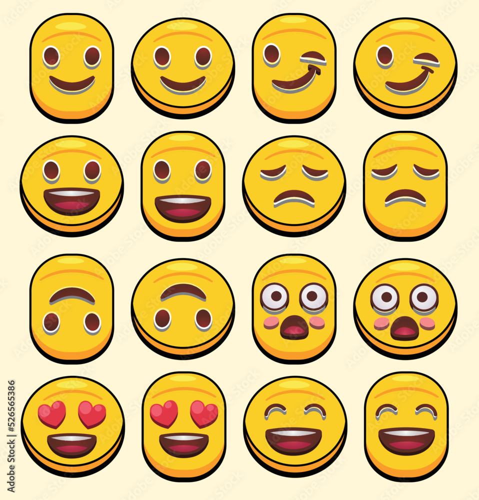 Fototapeta premium Emoji set of different shape for social media reaction emoticons