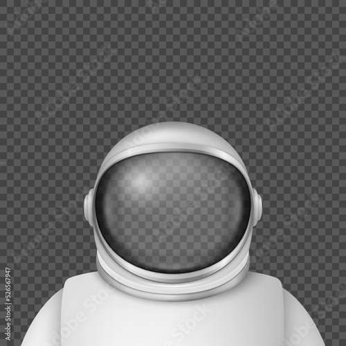 Vector 3d Realistic Astronaut Helmet, Cosmonaut Suit with Mask, Transparent Glass Visor for Space Exploration. White Suit, Helmet for Spaceman Head Protection. Design Template