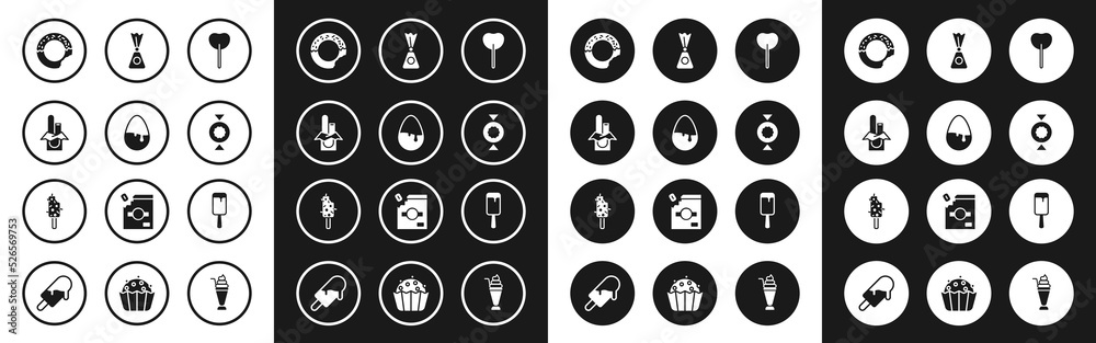 Set Lollipop, Chocolate egg, bar, Donut, Candy, Ice cream and icon. Vector