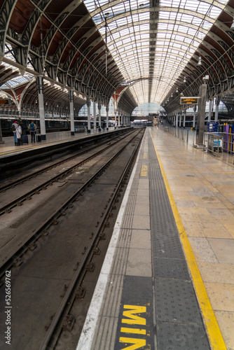 Fototapeta Naklejka Na Ścianę i Meble -  London UK August 1st 2022 Paddington Station GWR Great Western Railway Station Platform and Metal and Glass Roof