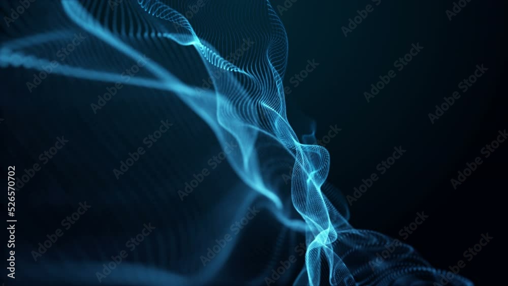Futuristic video animation with particle wave object in slow motion, 4096x2304 loop 4K