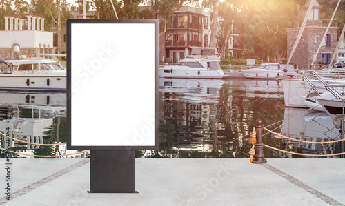 Fototapeta Naklejka Na Ścianę i Meble -  Blank billboard on  Aspat Marina port. Bodrum, Turkey. Front view