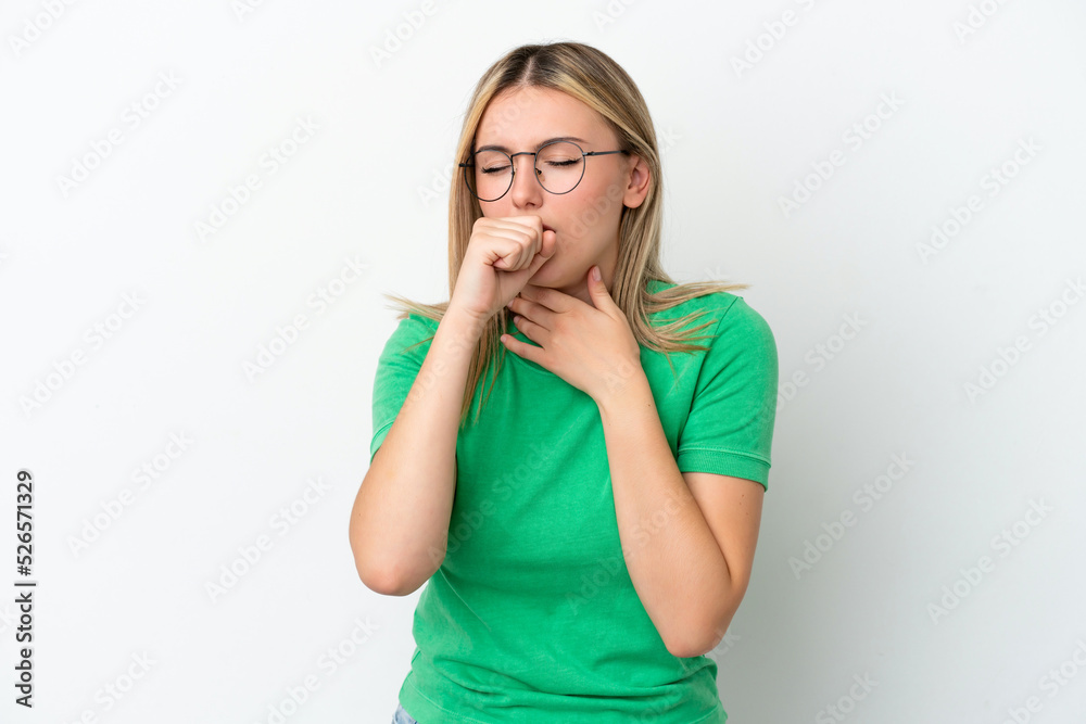 Young caucasian woman isolated on white background coughing a lot Young caucasian woman isolated on white background coughing a lot