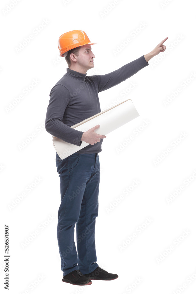 in full growth. confident male architect with drawings. in full growth. confident male architect with drawings.